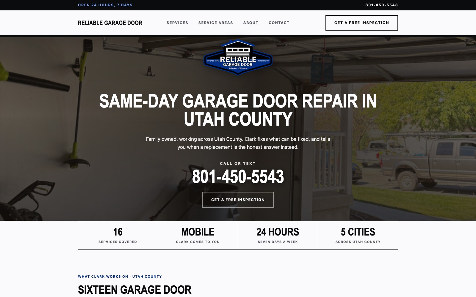 Reliable Garage Door website built by WebDevAuto